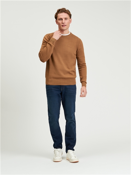 Pique Textured Front Crew Neck Jumper
