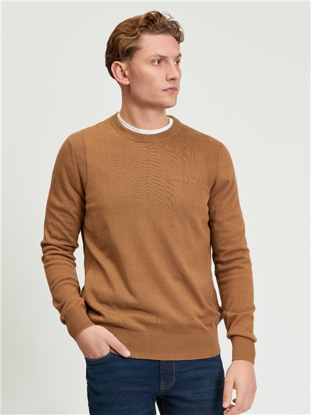 Pique Textured Front Crew Neck Jumper