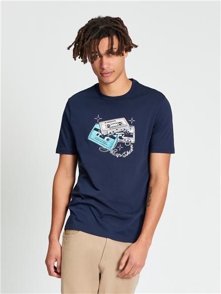  Short Sleeve Cassette Stack Tshirt in Dark Navy