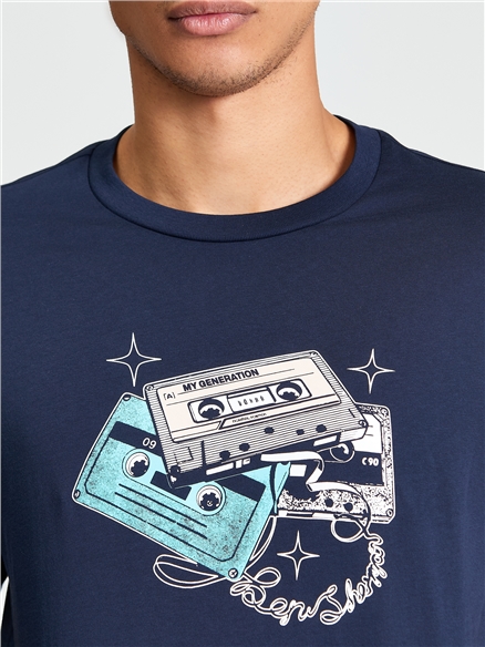  Short Sleeve Cassette Stack Tshirt in Dark Navy