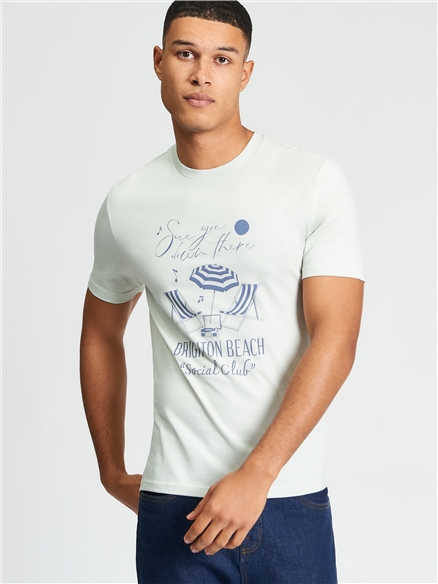 Short Sleeve Brighton Beach Social Club Tshirt in Blue Grey