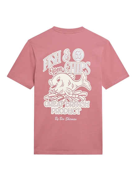 Short Sleeve Fish And Chips Tshirt in Raspberry