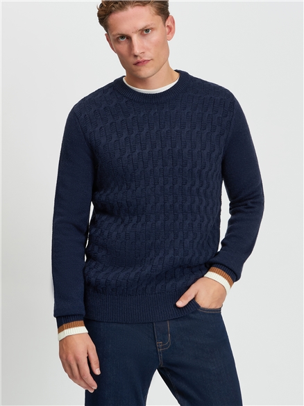 Cable Textured Crew Neck Jumper