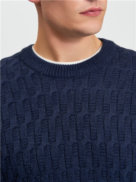 Cable Textured Crew Neck Jumper