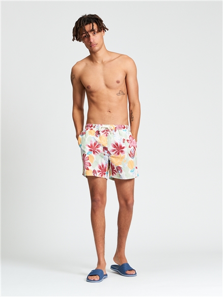 Cactus Print Swimshort in Ivory