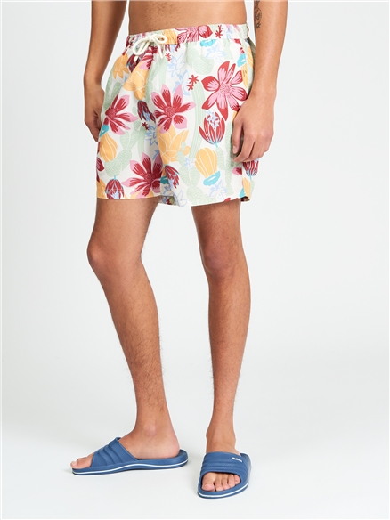Cactus Print Swimshort in Ivory