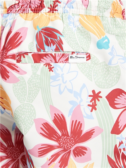 Cactus Print Swimshort in Ivory
