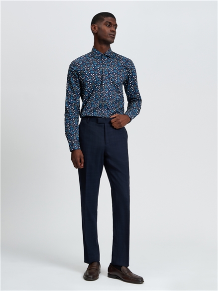 Stretch Printed Winter Floral Shirt in Dark Navy