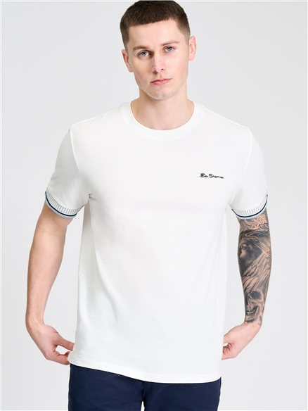 Jacquard Cuff Pique Tee in Snow White