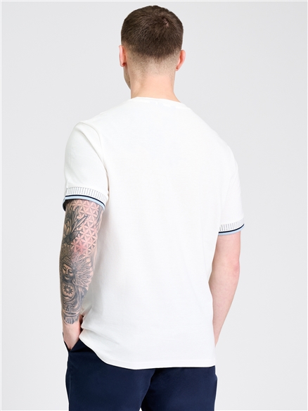 Jacquard Cuff Pique Tee in Snow White
