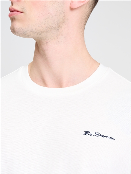Jacquard Cuff Pique Tee in Snow White