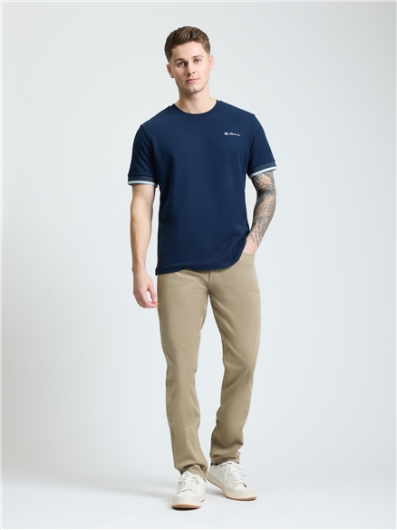 Jacquard Cuff Pique Tee in Dark Navy