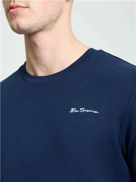 Jacquard Cuff Pique Tee in Dark Navy