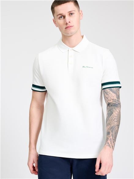 Stripe Cuff Polo in Snow White