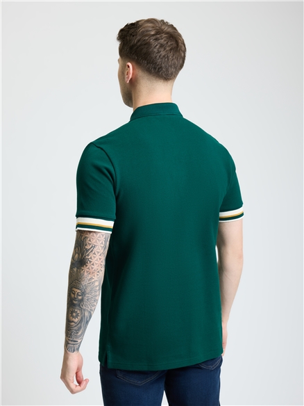 Stripe Cuff Polo in Dark Green