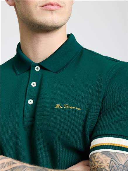 Stripe Cuff Polo in Dark Green