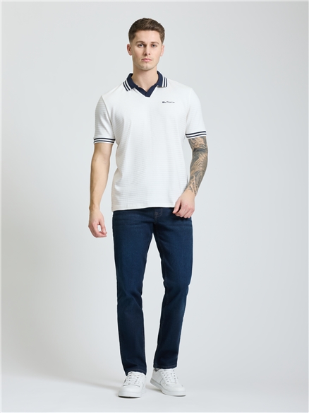 Square Pique Open Neck Polo in Snow White
