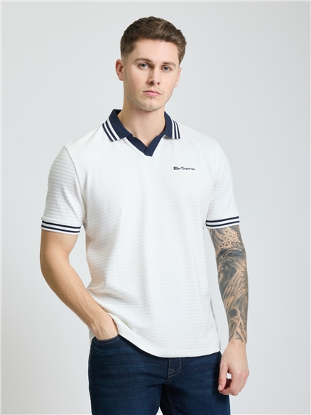 Square Pique Open Neck Polo in Snow White