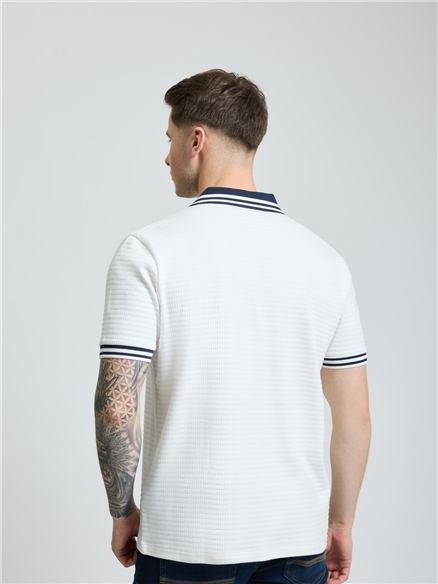 Square Pique Open Neck Polo in Snow White