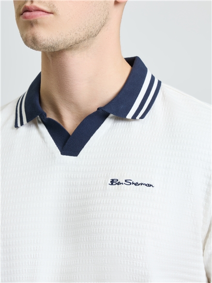 Square Pique Open Neck Polo in Snow White