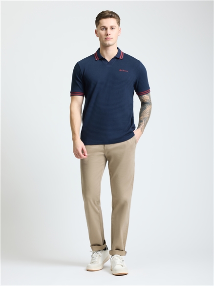 Square Pique Open Neck Polo in Dark Navy