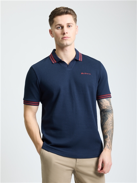 Square Pique Open Neck Polo in Dark Navy