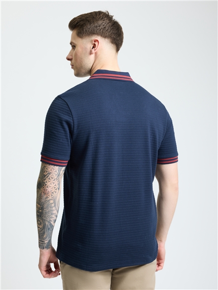 Square Pique Open Neck Polo in Dark Navy