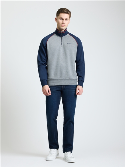 Cut & Sew Quarter Zip in Grey Marl