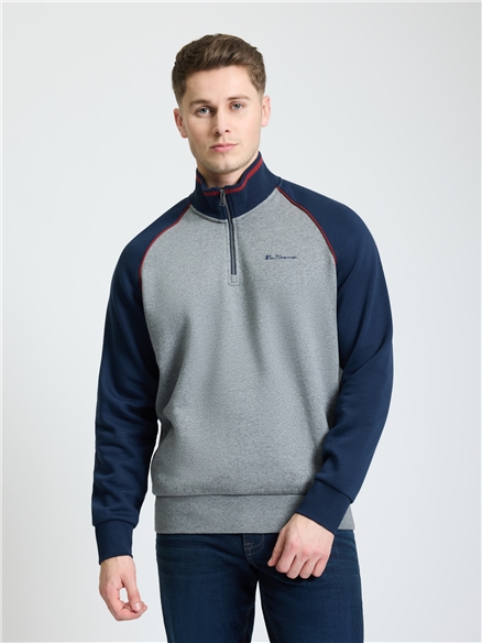 Cut & Sew Quarter Zip in Grey Marl
