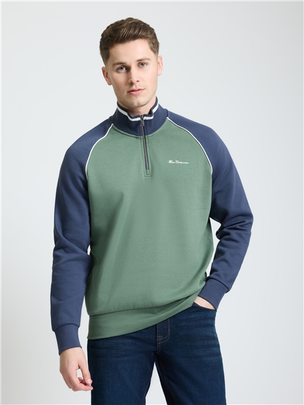 Cut & Sew Quarter Zip in Pale Khaki