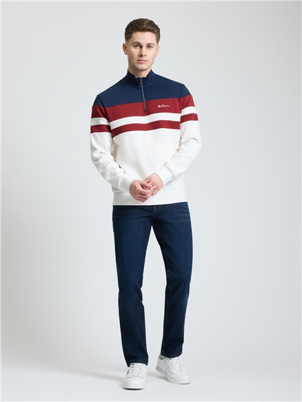 Cut & Sew Stripe Quarter Zip in Dark Navy