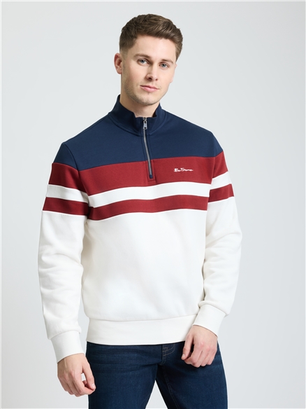 Cut & Sew Stripe Quarter Zip in Dark Navy