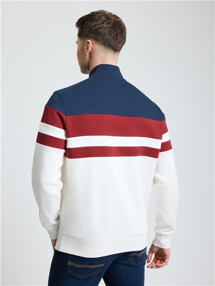 Cut & Sew Stripe Quarter Zip in Dark Navy