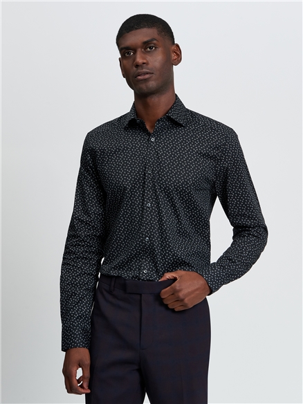 Stretch Printed Micro Paisley in Black