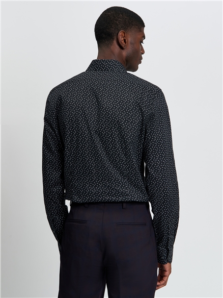 Stretch Printed Micro Paisley in Black