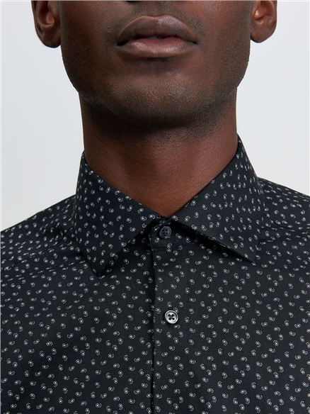 Stretch Printed Micro Paisley in Black