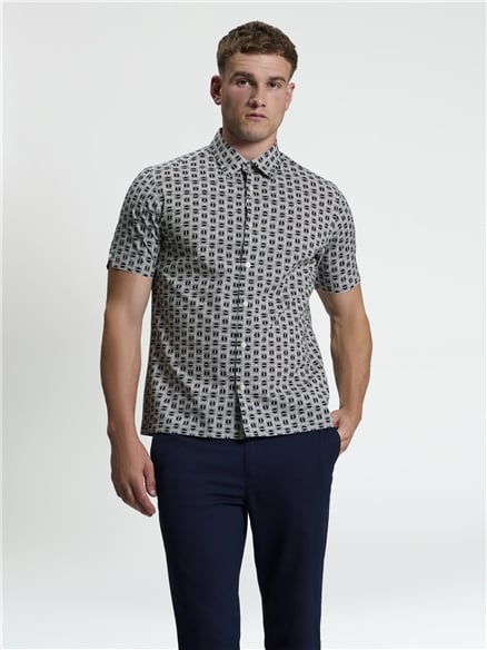 Short Sleeve Linear Spot Print Shirt