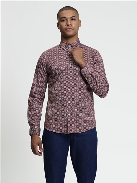 Long Sleeve Block Geo Print Shirt