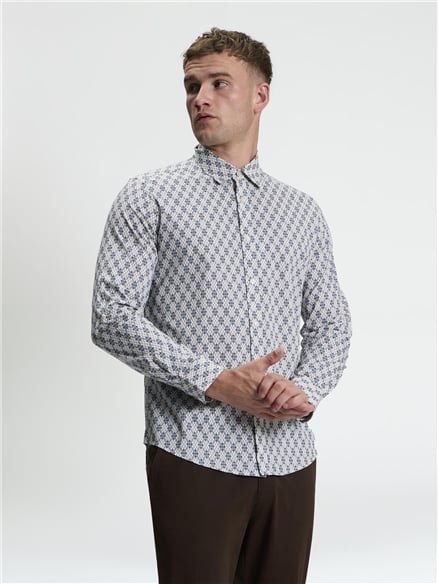 Long Sleeve Linear Geo Print Shirt