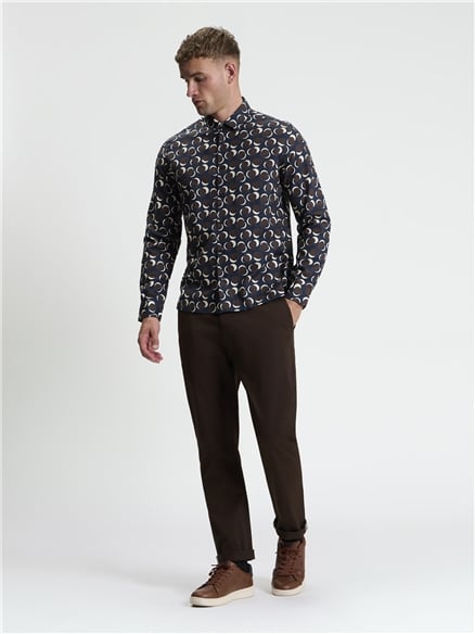 Long Sleeve Abstract Polka Dot Print Shirt in Dark Navy