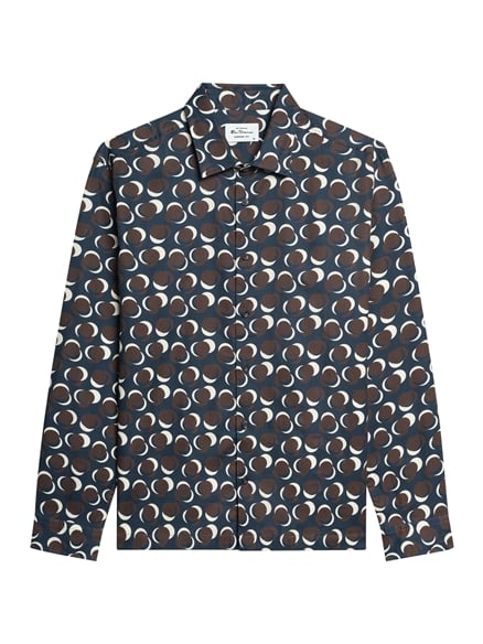 Long Sleeve Abstract Polka Dot Print Shirt in Dark Navy