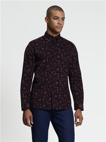 Long Sleeve Floral Print Cord Shirt