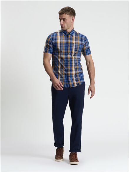 Short Sleeve Heritage Check Shirt in Lapis