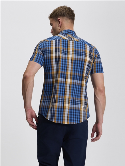 Short Sleeve Heritage Check Shirt in Lapis