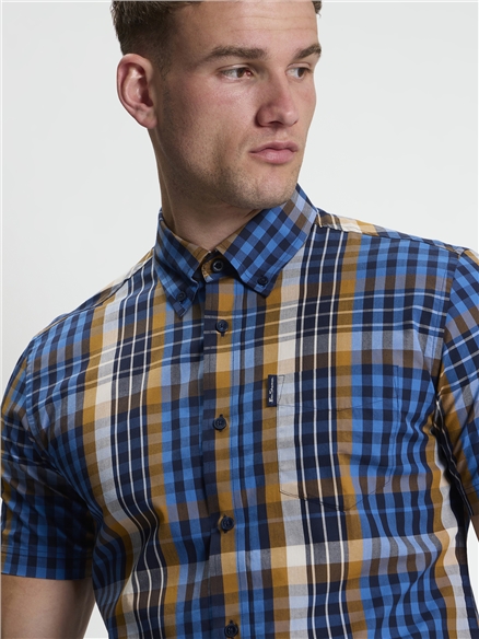 Short Sleeve Heritage Check Shirt in Lapis