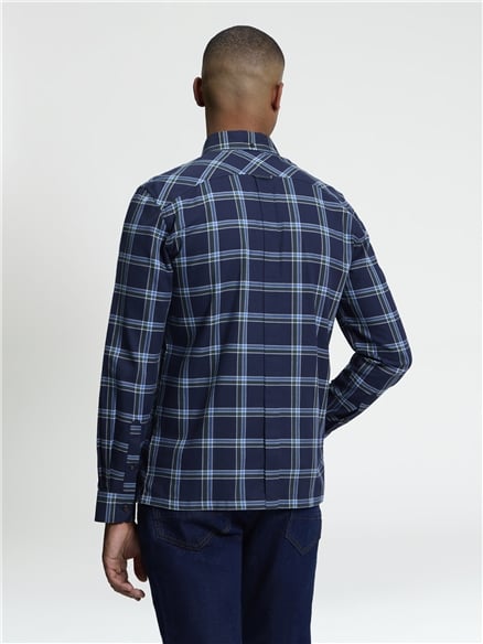 Long Sleeve Grid Check Shirt in Dark Navy