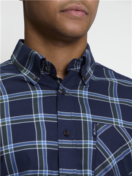 Long Sleeve Grid Check Shirt in Dark Navy