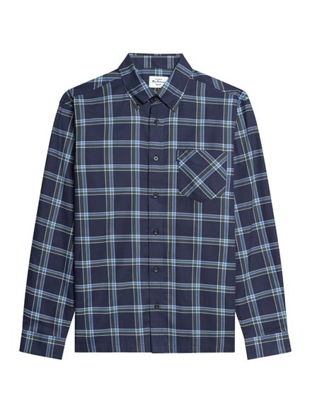 Long Sleeve Grid Check Shirt in Dark Navy
