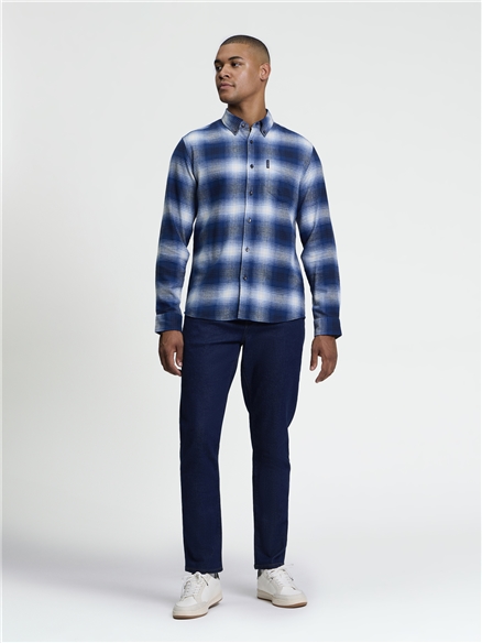 Long Sleeve Ombre Check Shirt in Blue Ink