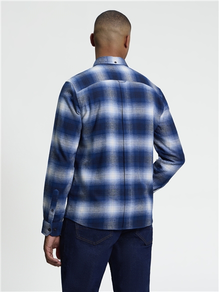 Long Sleeve Ombre Check Shirt in Blue Ink